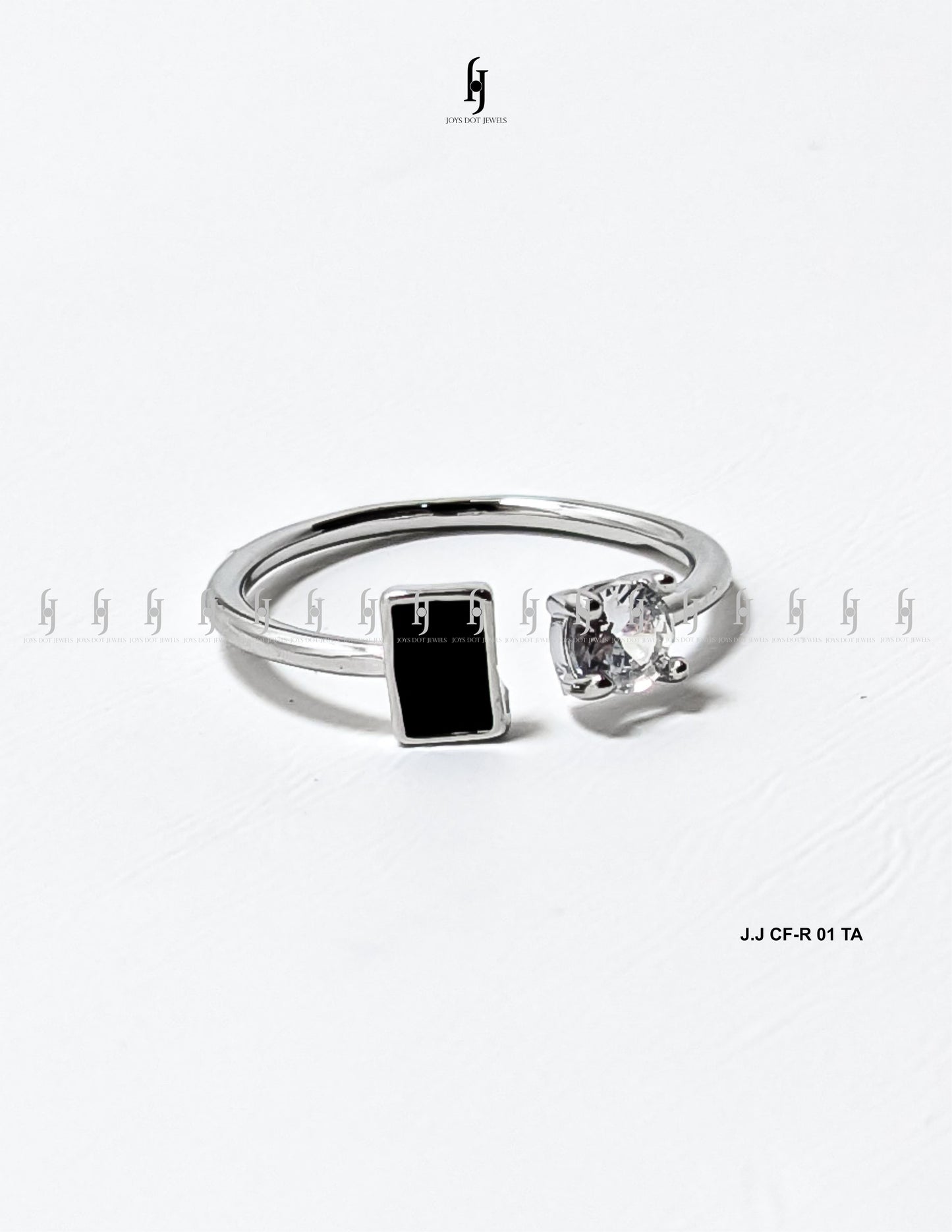 Adjustable Silver Ring with Black Accent