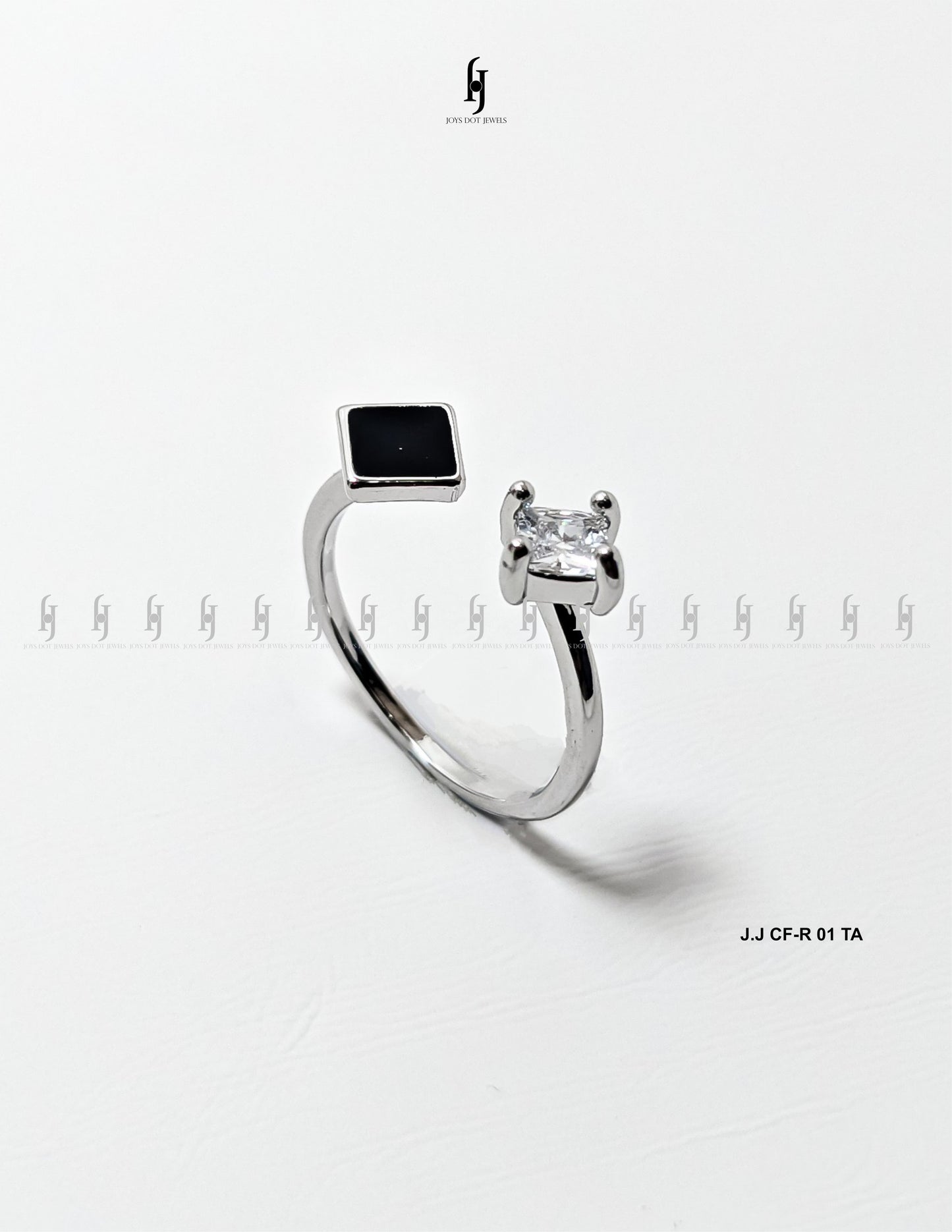 Adjustable Silver Ring with Black Accent