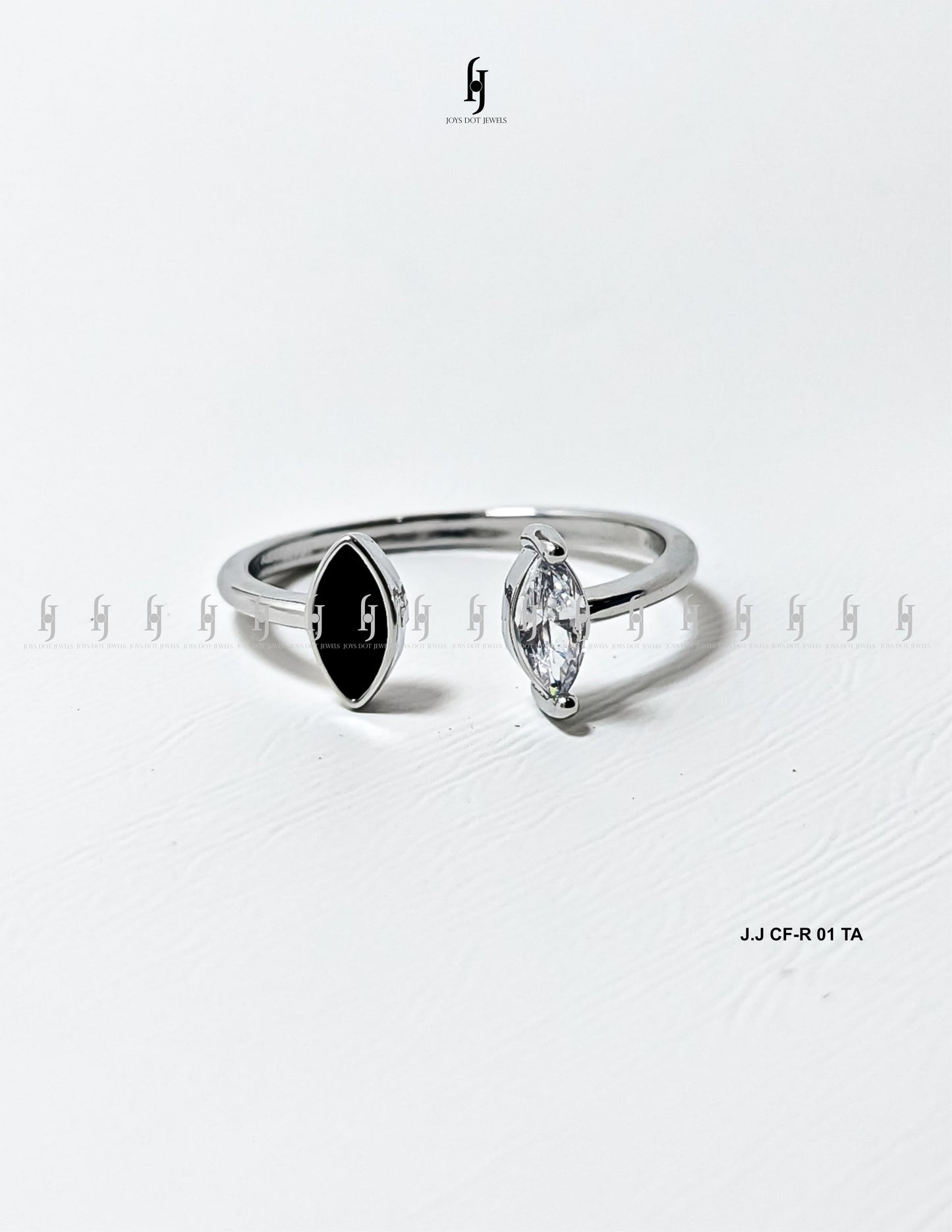 Adjustable Silver Ring with Black Accent