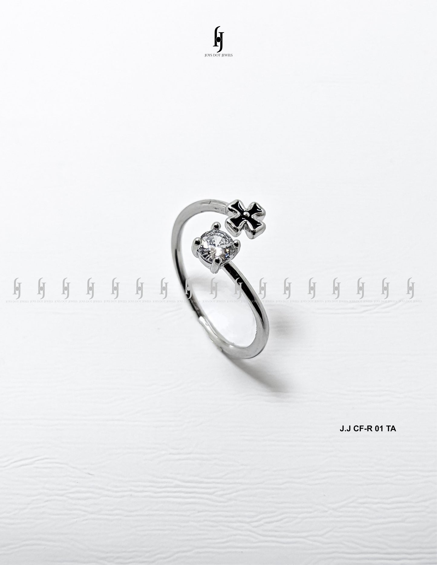 Adjustable Silver Ring with Black Accent