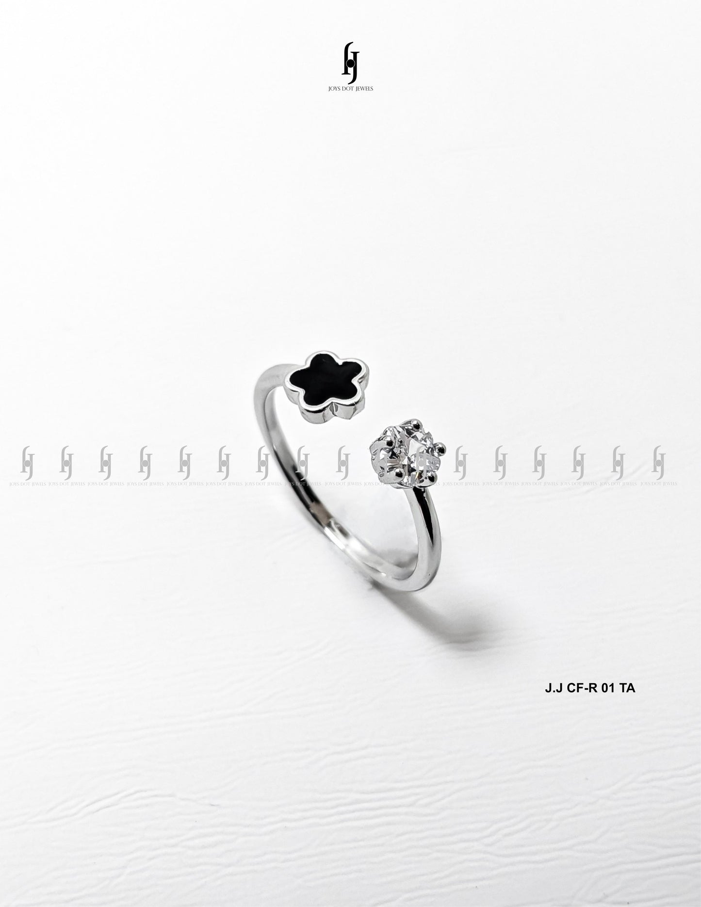 Adjustable Silver Ring with Black Accent