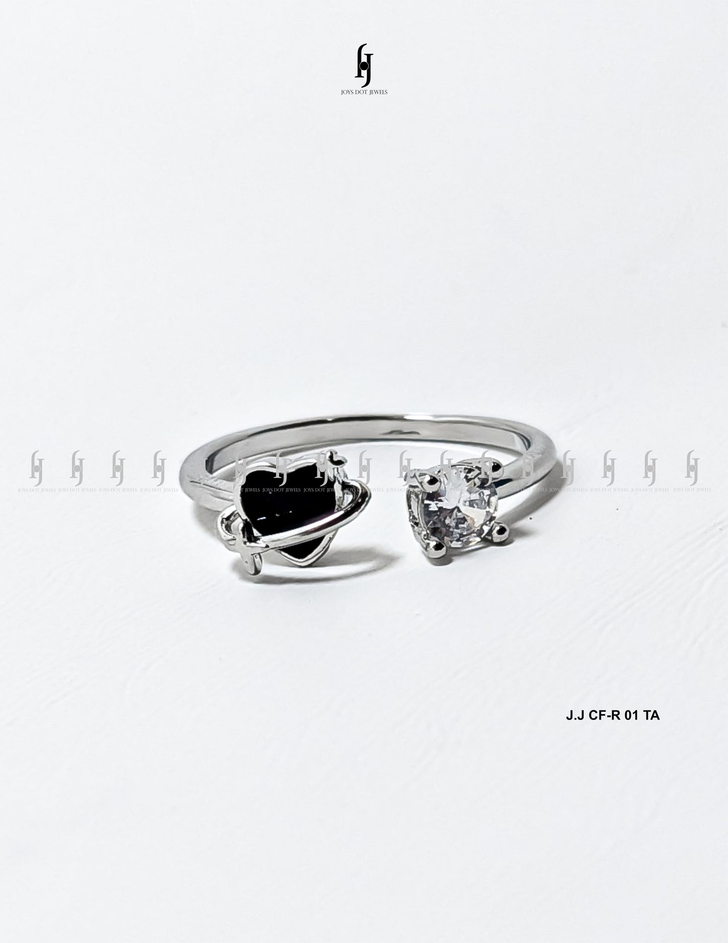 Adjustable Silver Ring with Black Accent