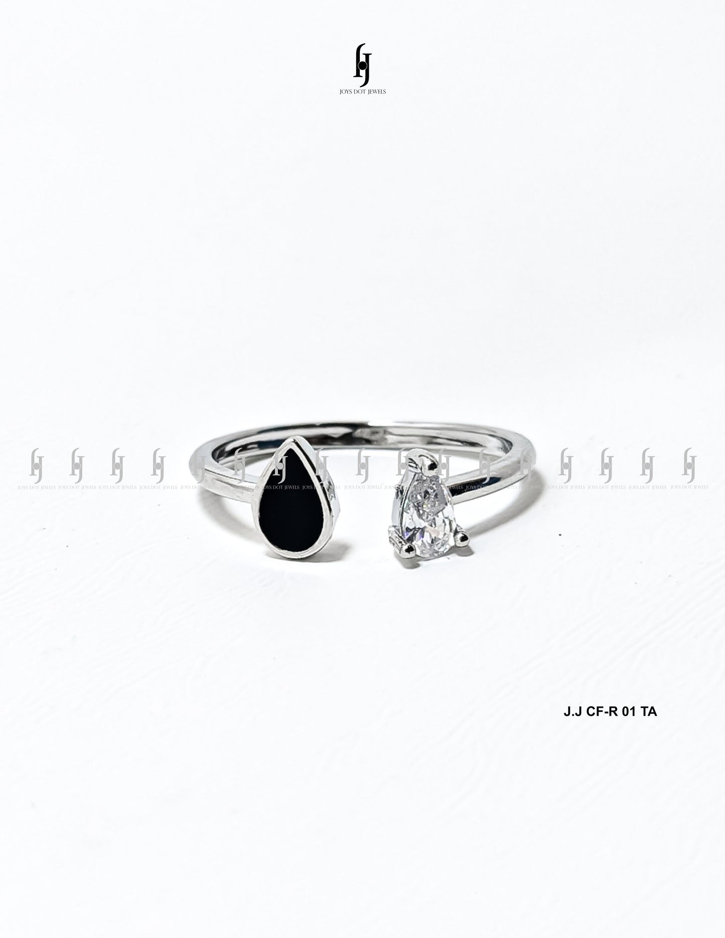 Adjustable Silver Ring with Black Accent