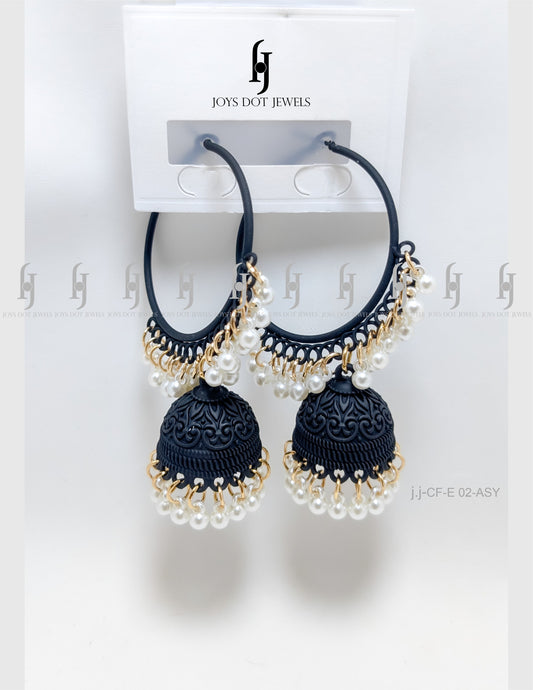 Golden Lattice Jhumka Earrings – Pearl Fringe Elegance