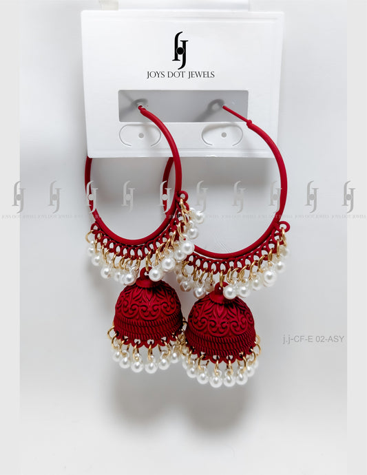 Golden Lattice Jhumka Earrings – Pearl Fringe Elegance