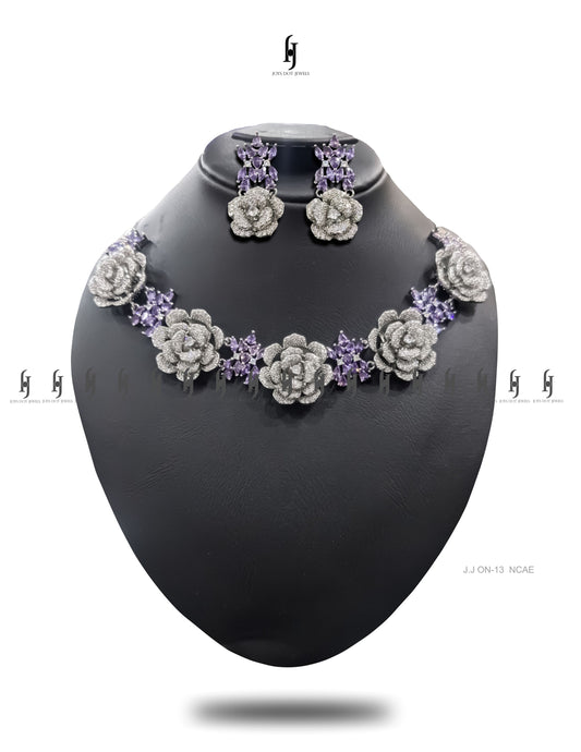 Floral American Diamond Necklace Set