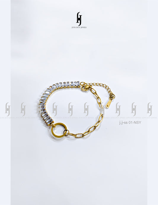 Cubic Zirconia Stainless Steel Chain Bracelet