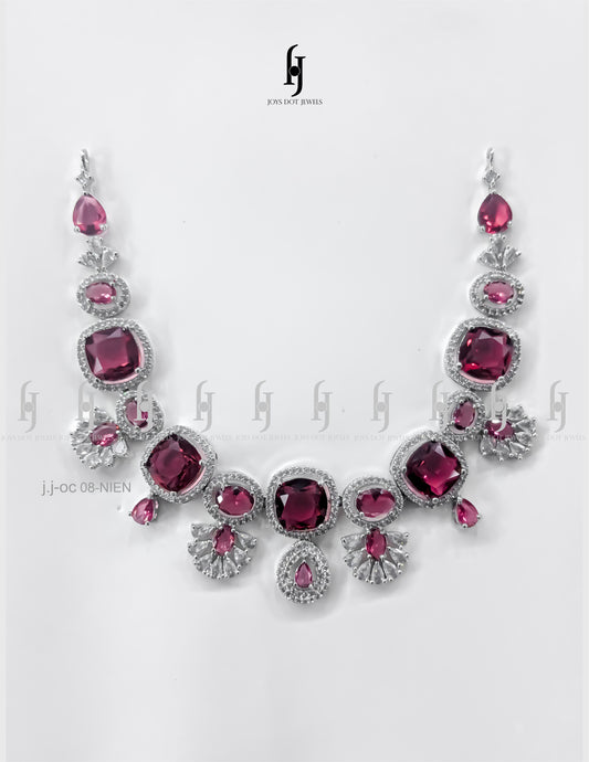One-Carat Oval Diamond Ruby Necklace with Earrings
