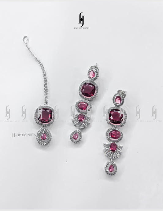 One-Carat Oval Diamond Ruby Necklace with Earrings