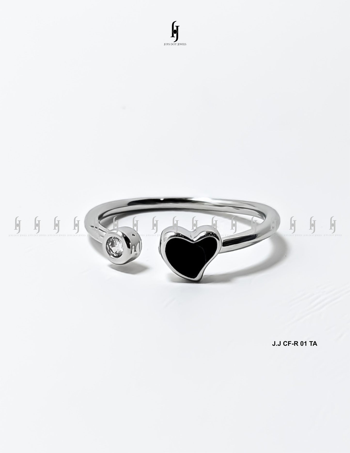 Adjustable Silver Ring with Black Accent