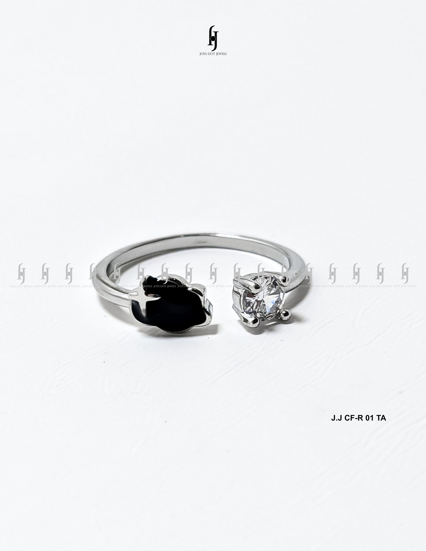 Adjustable Silver Ring with Black Accent