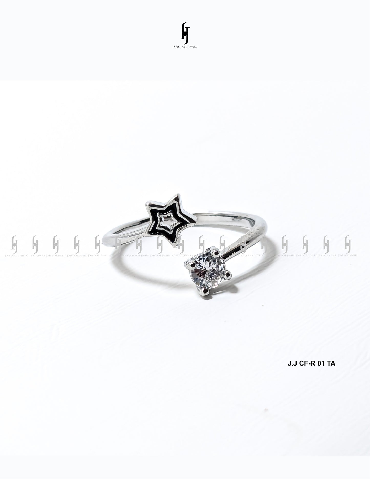 Adjustable Silver Ring with Black Accent