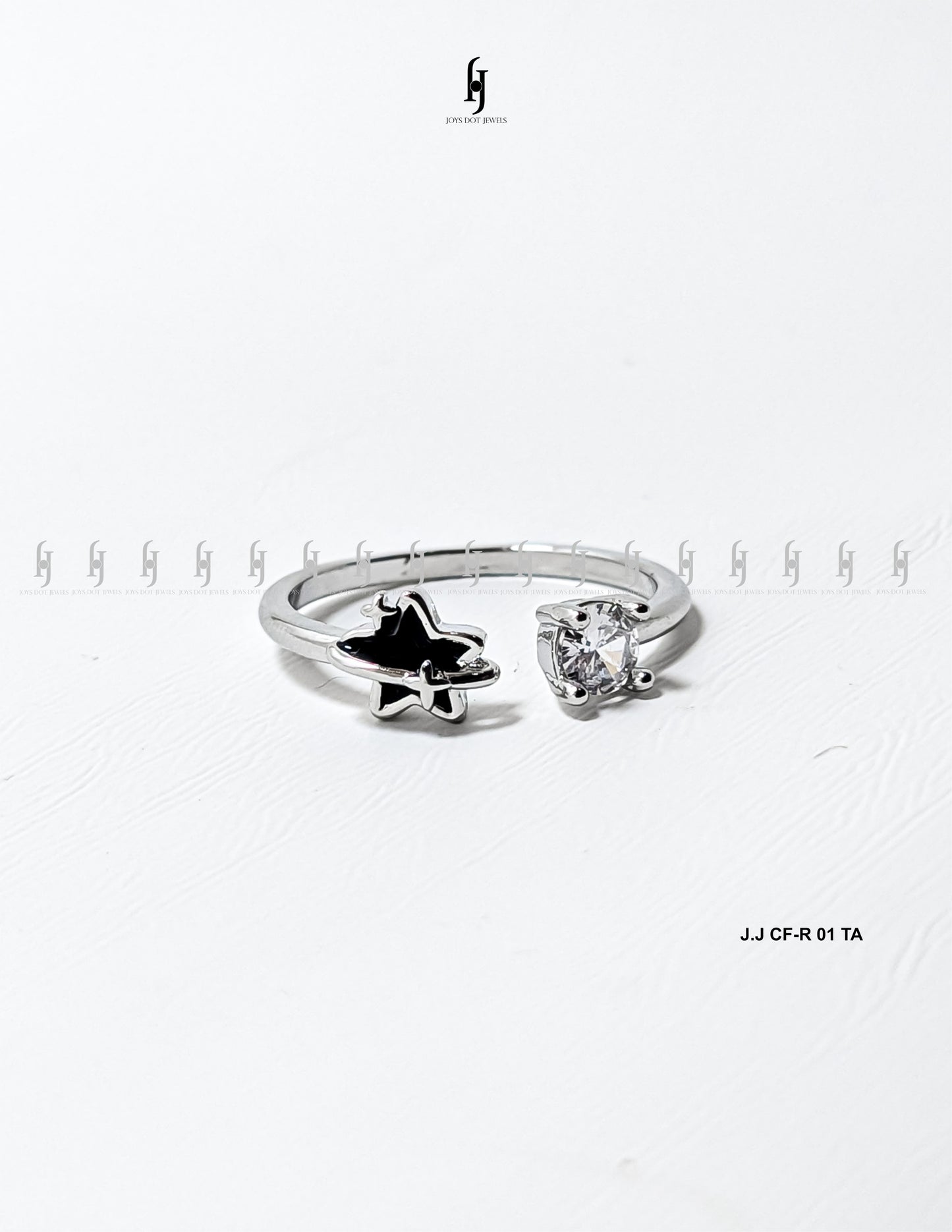Adjustable Silver Ring with Black Accent