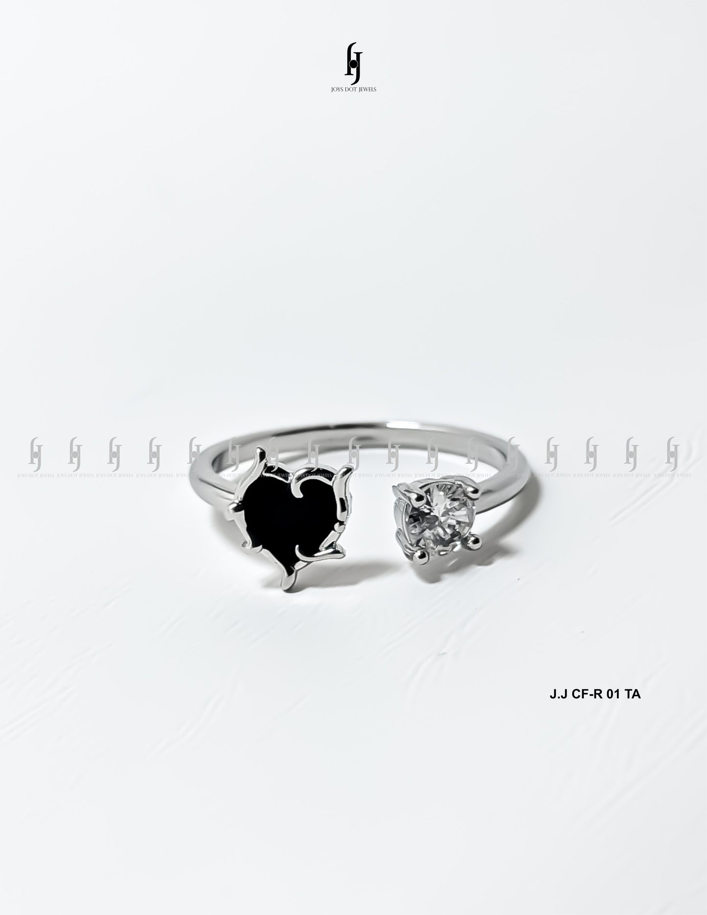 Adjustable Silver Ring with Black Accent