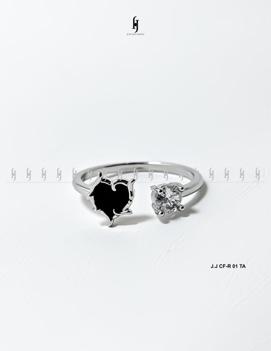 Adjustable Silver Ring with Black Accent