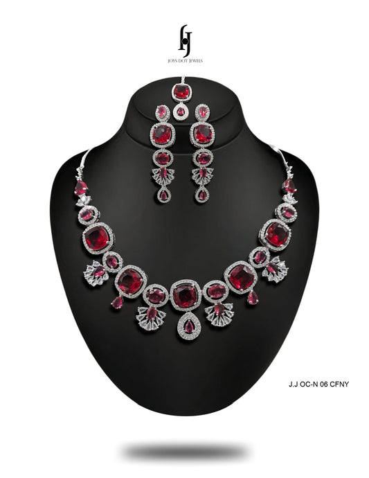 One-Carat Oval Diamond Ruby Necklace with Earrings