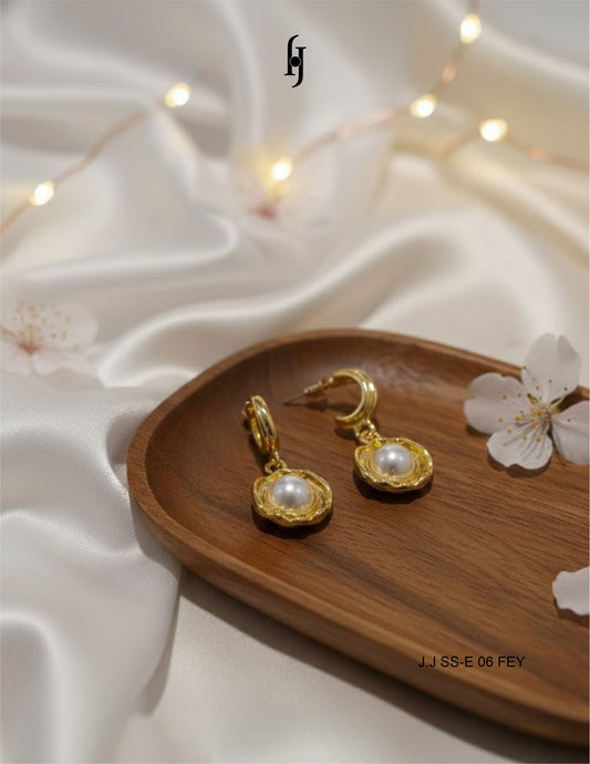 Gilded Blossom Pearl Drop Earrings