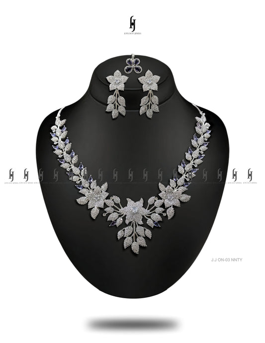 American Diamond / Floral and Leaf Design Necklace Set