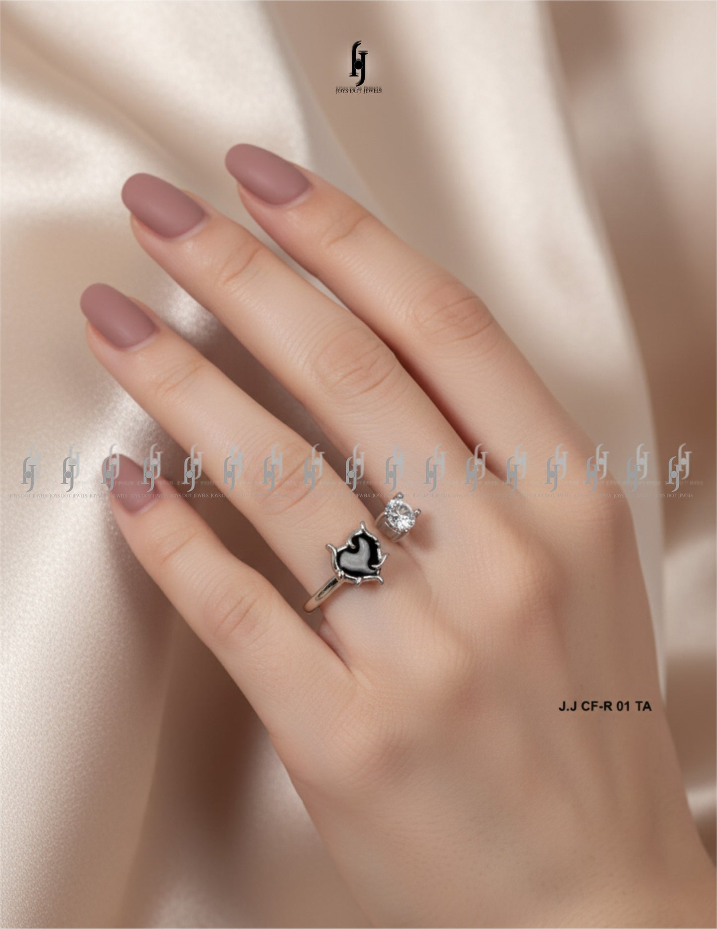 Adjustable Silver Ring with Black Accent